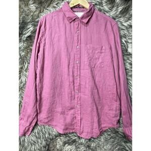 21 Men 100% Linen Rose Color Long Sleeve Classic Fit Button Up Shirt Size L‎